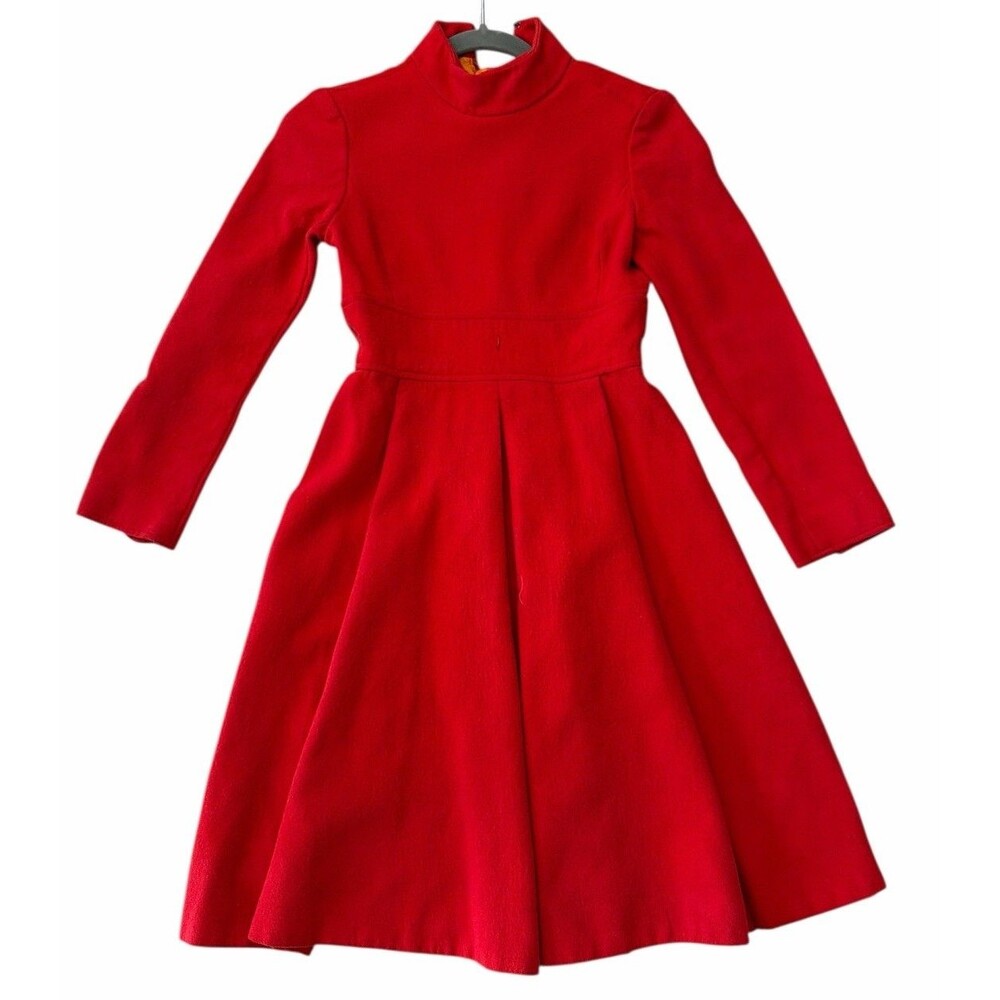Vintage Licien Rubin Wool Dress Orange‎ Red Long Sleeve Midi Small
